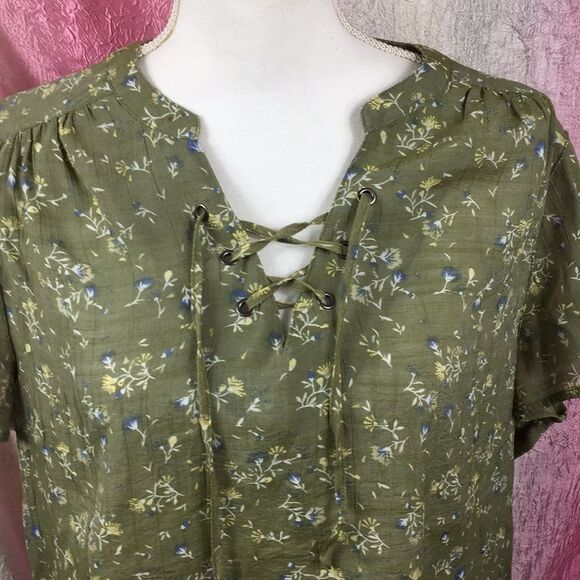 Floral Lightweight Lace Up Neck Blouse Sz PXXL - Picture 2 of 7